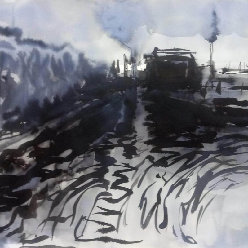 Invierno en Westhafen, 2021, tinta sobre papel