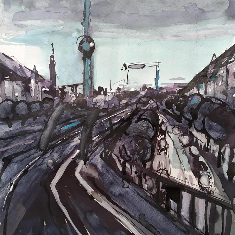 Rieles, 2021, tinta sobre papel
